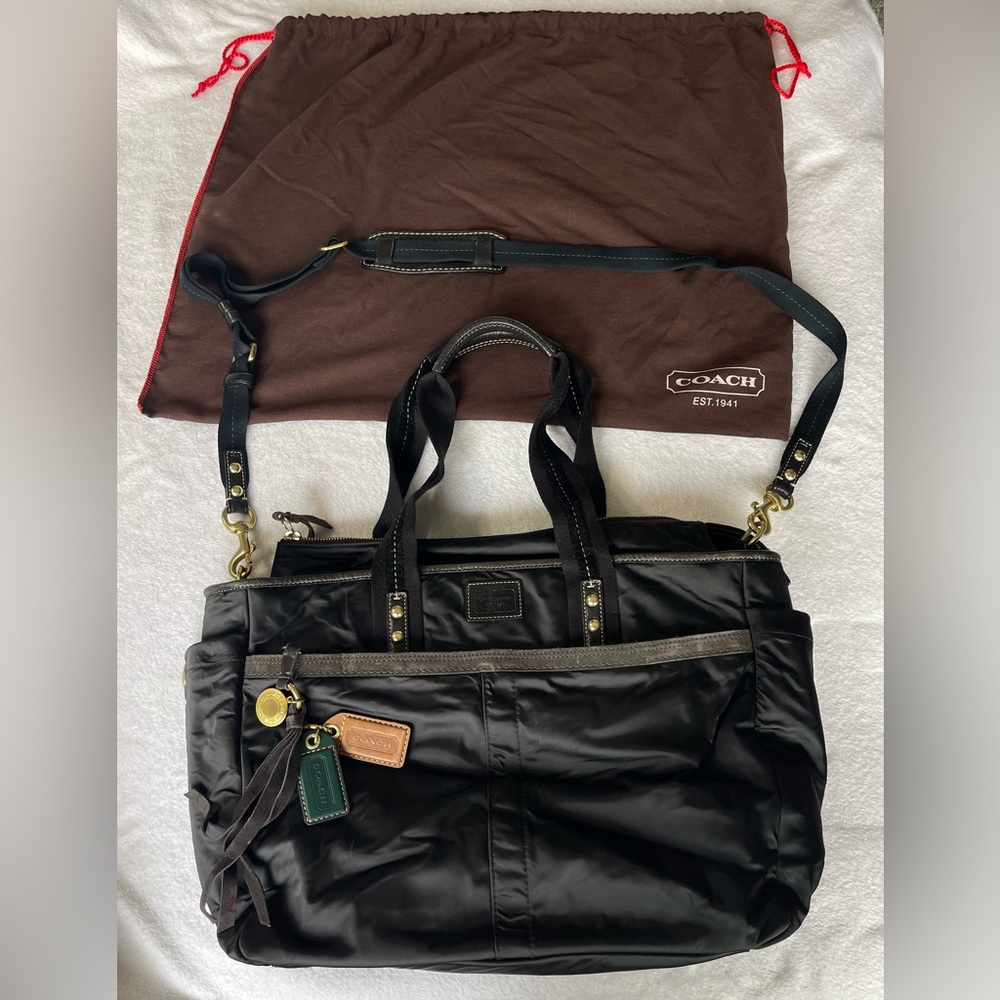Authentic Coach Nylon Tote or Diaper Bag   Black With Changing Pad & Dust Bag